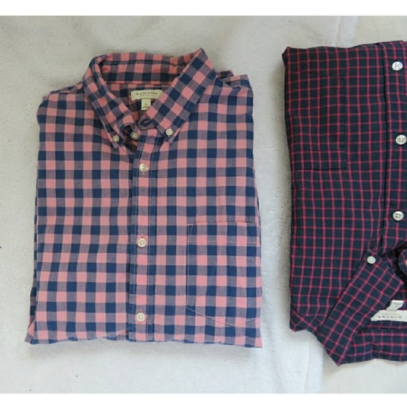 Sonoma Other - Men's Gingham Plaid Button Down Shirt Navy Pink L
